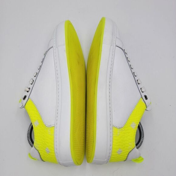MCM Women's $520 White Neon Yellow Visetos Low Top Sneakers Shoes US 8.5 EU 39 - Picture 9 of 15